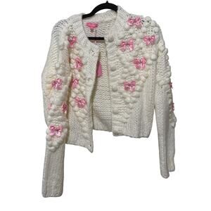 NWT Dolls Kill Sugar Thrillz Chuncky Kit Bow Cardigan Sweater M